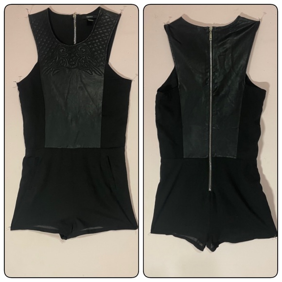 BLACK SHORTS JUMPSUIT… w/ FAUX LEATHER…Sz S…💖Preloved💖 - Picture 6 of 8